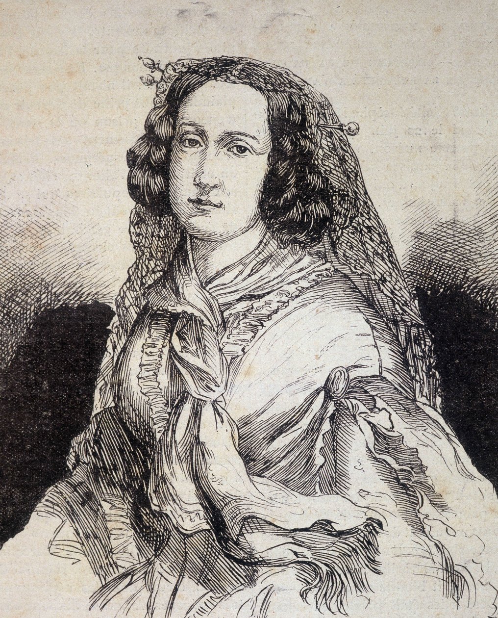 法国作家Marceline Desbordes-Valmore夫人（1786-1859）的肖像--载于《当代人》，约19世纪末。 作者 未知艺术家