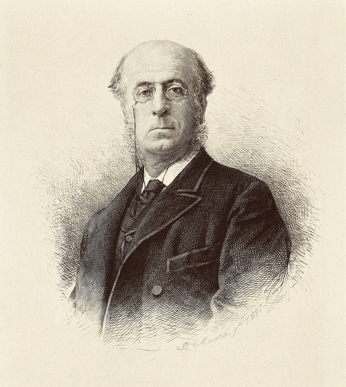Manuel SILVELA Y LA VIELLEUZE (1830-1892) 的肖像，西班牙政治家。 马德里。 国家图书馆版画。 作者 未知艺术家