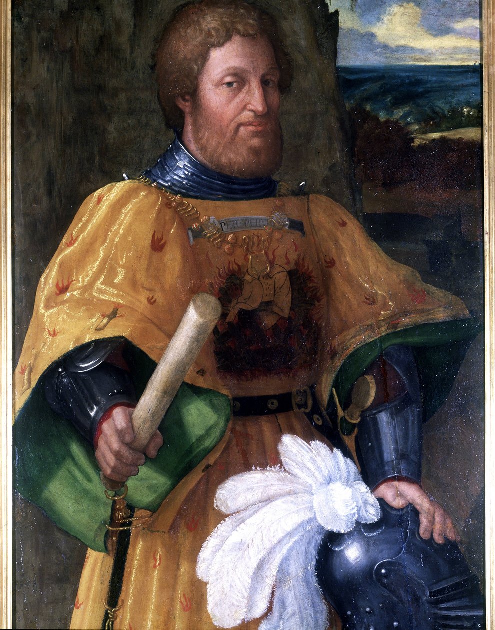 1571 年参加勒班特 (Lepanto) 战役的将军 Marcoantonio Colonna 的肖像。绘画 sd。 利沃诺 epoc.Accademia 海军 作者 未知艺术家