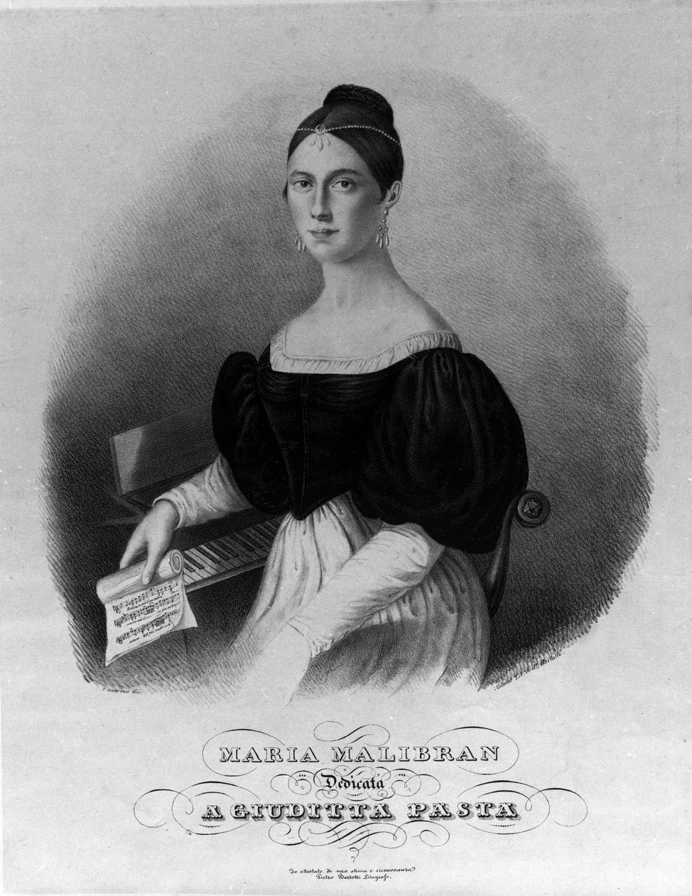 Maria Garcia 的肖像被称为 Malibran (1808-1836) 歌手，雕刻献给 Giuditta 意大利面。 作者 未知艺术家