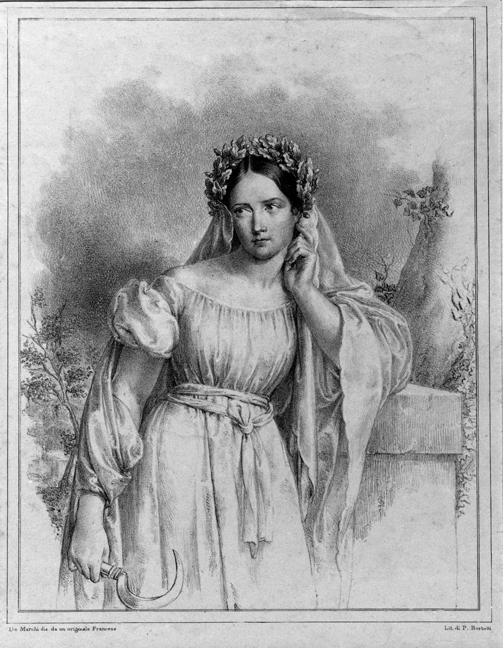 贝里尼 (Bellini) 的《诺玛》(Norma) 中被称为马利布兰 (1808-1836) 歌手的玛丽亚·加西亚 (Maria Garcia) 的肖像 作者 未知艺术家