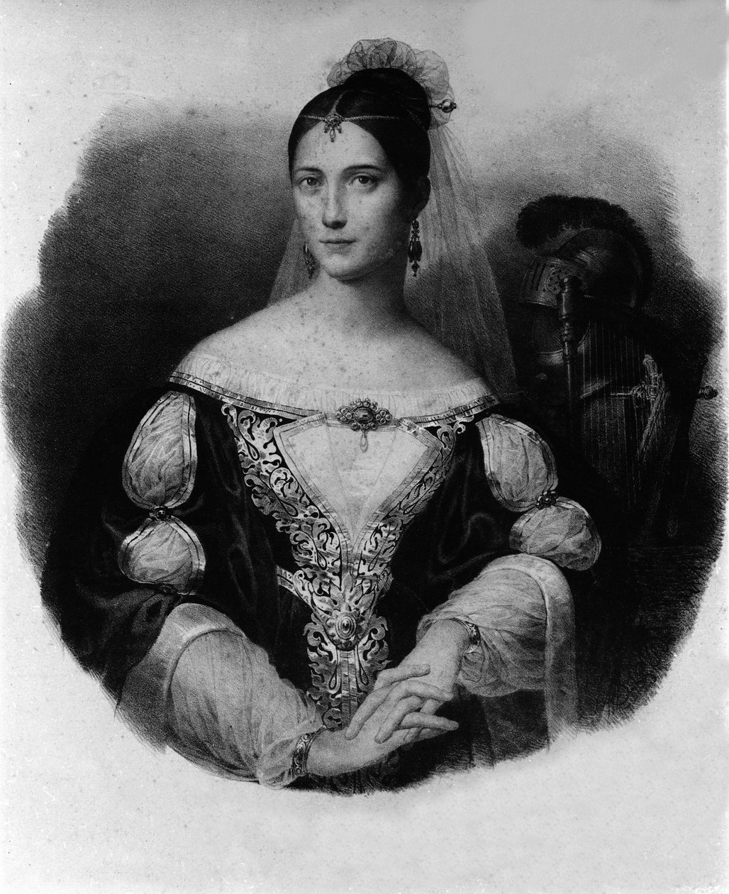 玛丽亚·加西亚 (Maria Garcia) 的肖像，被称为 Malibran（1808-1836 年）歌手。 作者 未知艺术家