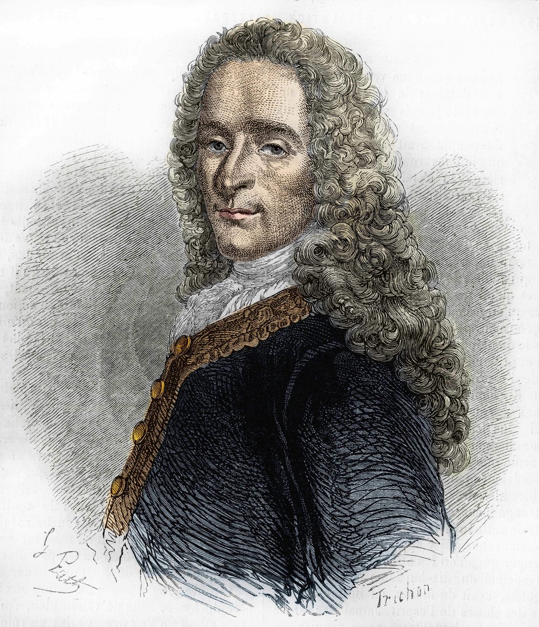 法国作家Marie-François Arouet de Voltaire（1695-1778）的肖像。 作者 未知艺术家