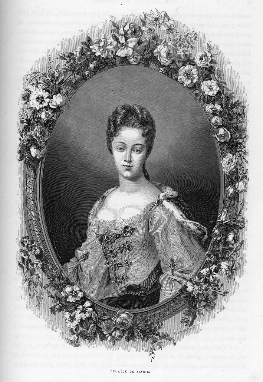 萨沃伊的玛丽-阿德莱德（Marie-Adelaide）肖像（1685-1712）（萨沃伊的玛丽-阿德莱德肖像）--1862年我国第一批作家在 "世界皇后 "中的雕刻作品。在J.G.D.ARMENGAUD指导下出版的书籍。 作者 未知艺术家