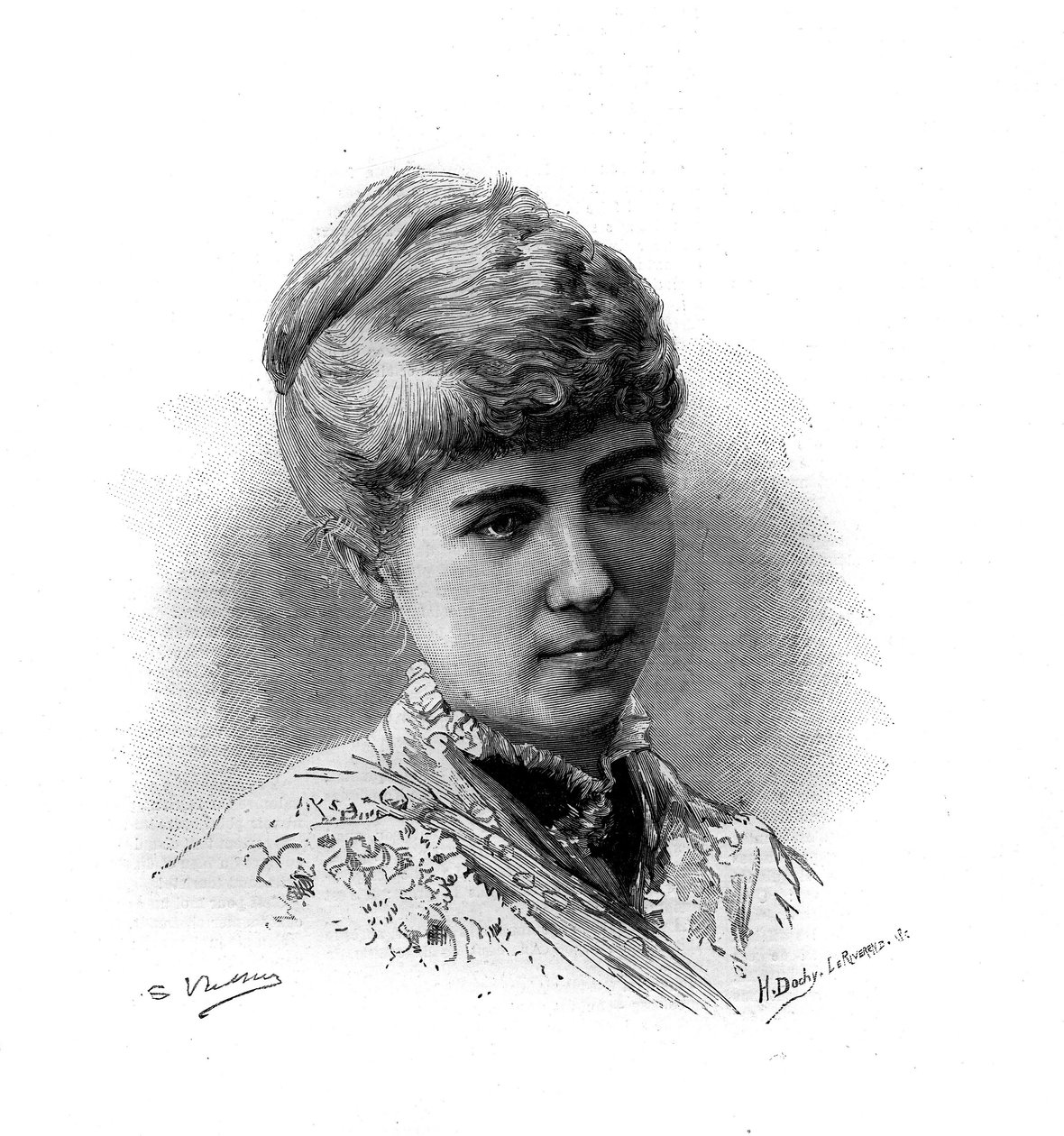 Marie Van Zandt (1858-1919)荷兰裔法国歌手的肖像。雕刻在 "Le Monde illustrious" 1883年。私人收藏。 作者 未知艺术家