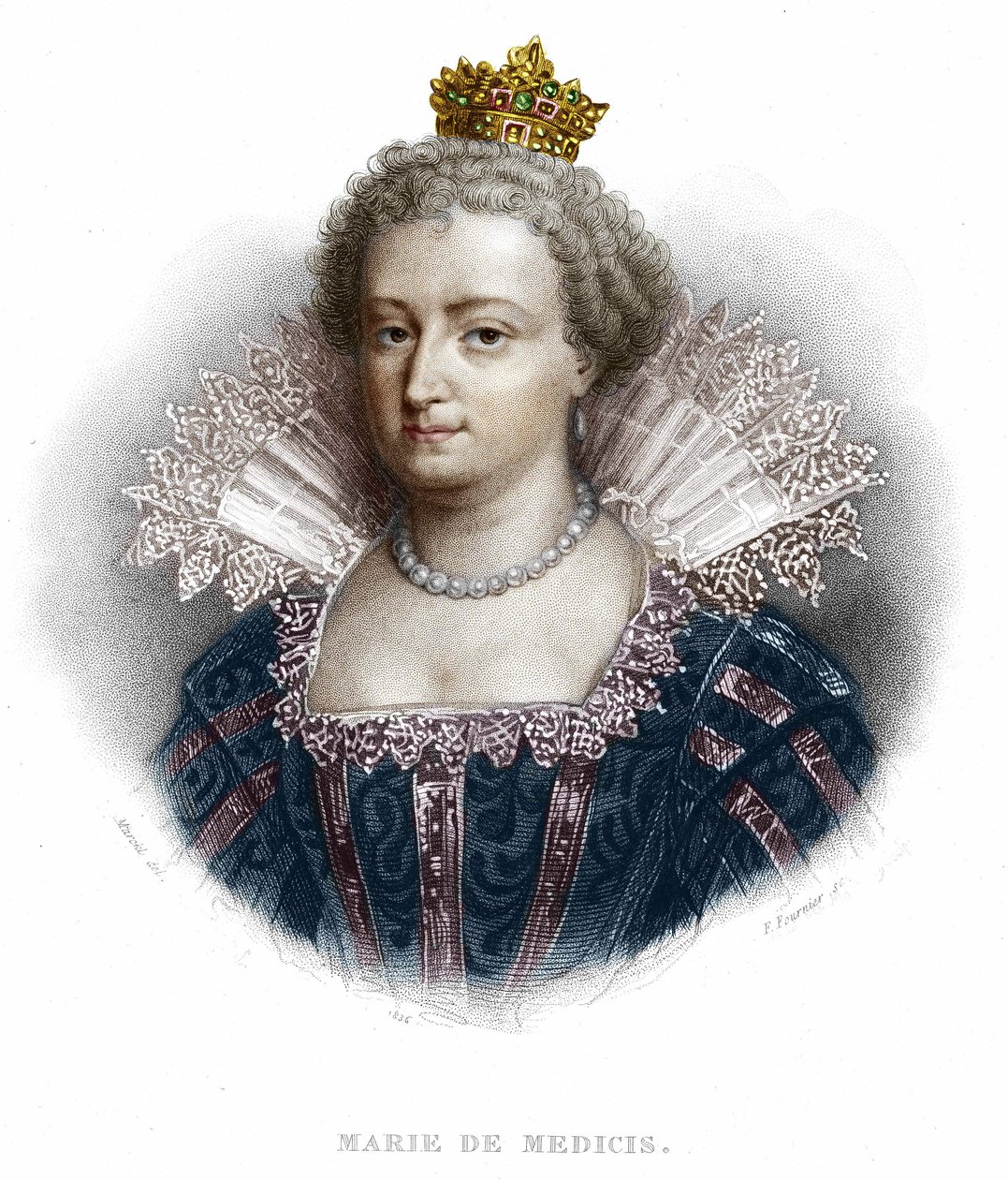 亨利四世的妻子、路易十三的母亲美第奇的肖像（1573-1642）。1836年的雕版画 作者 未知艺术家