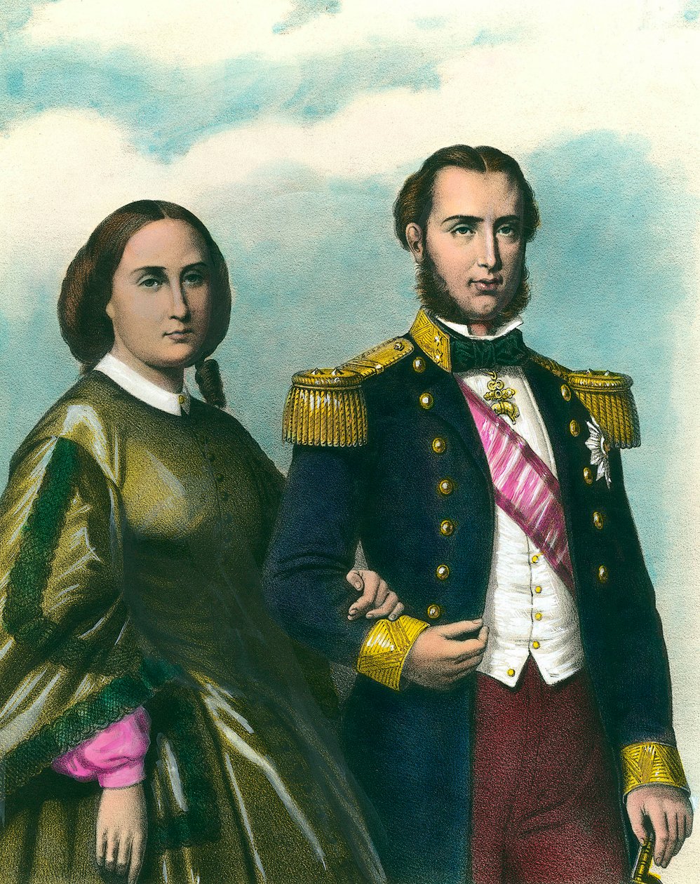 Portrait of Maximilian I (1832-1867) Emperor of Mexico and his wife Charlotte of Belgium (1840-1927). 19th century illustration. Private collection 作者 未知艺术家