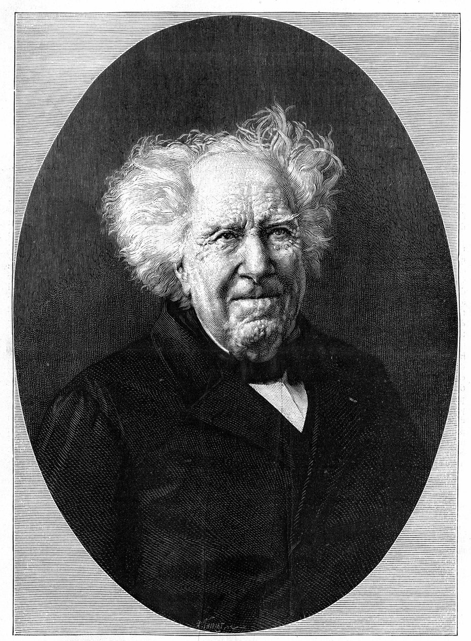 Michel Eugene (Michel-Eugene) Chevreul（1786-1889）的肖像，法国化学家。8月28日的 "自然：科学与艺术和工业应用杂志 "中的版画。 作者 未知艺术家