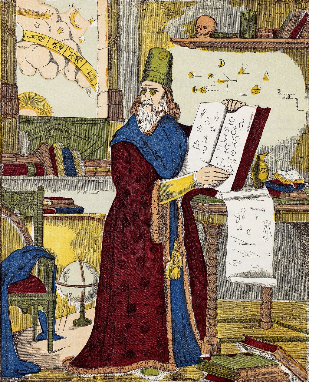 法国占星家米歇尔-德-圣母(Nostradamus)的画像--法国占星家和医生米歇尔-德-圣母(1503-1566)的画像--雕刻品 作者 未知艺术家