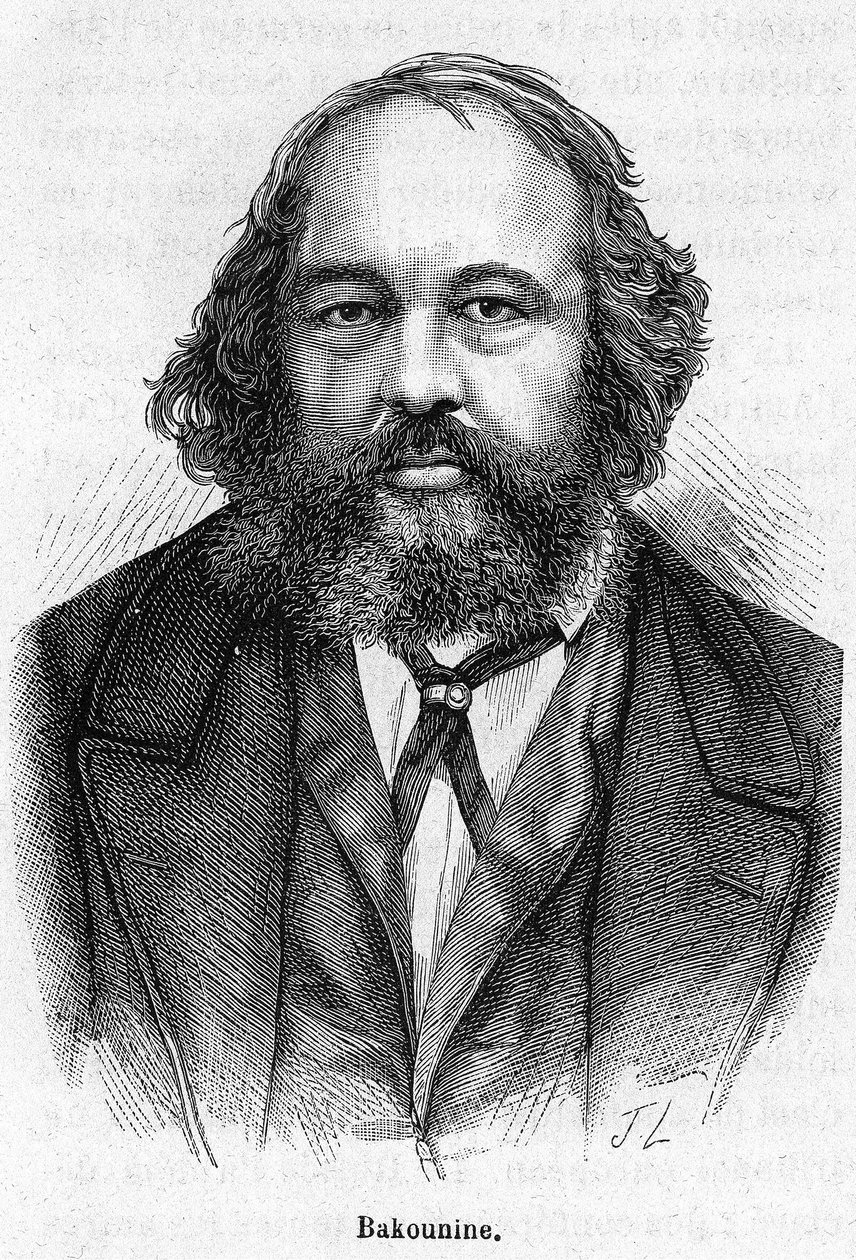 米哈伊尔-亚历山大维奇-巴枯宁（1814 - 1876）的肖像，俄罗斯无政府主义革命家。雕版画 19世纪。 作者 未知艺术家