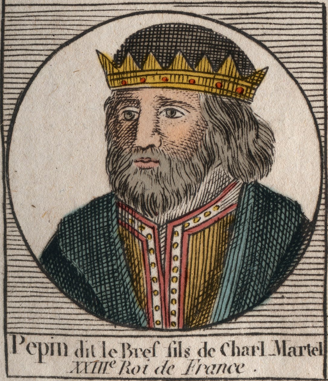 Pepin III dit Pepin le Brief (714-768)法国国王的肖像 - Pepin III (714-768) (Pepin the Short) 法兰克人的国王 - 雕刻自Charles Constant Le Tellier 1821年的 "Instruction sur l