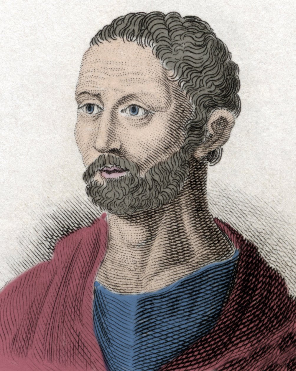 Posidonios 希腊哲学家 Stoician（公元前 135-51 年）的肖像（Poseidonios，Poseidonios，Apame 的 Posidonios，Rhodes 的 Posidonios，Posidonius（拉丁文），Apame 的 Posidonius，Rhodes 的 Posidonius。19 世纪的雕刻。 作者 未知艺术家