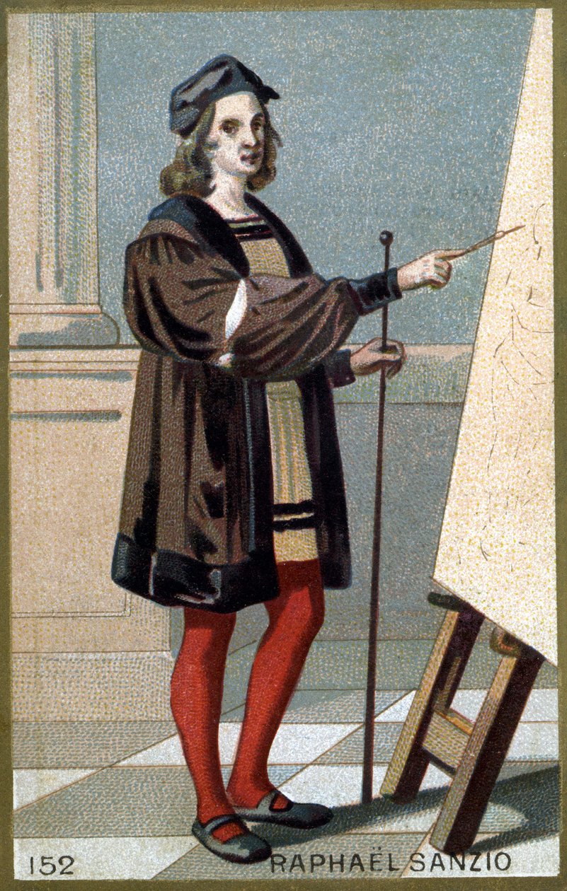 拉斐尔（Raffaello Sanzio 1483 - 1520）的肖像。19世纪末的彩色石版画。 作者 未知艺术家