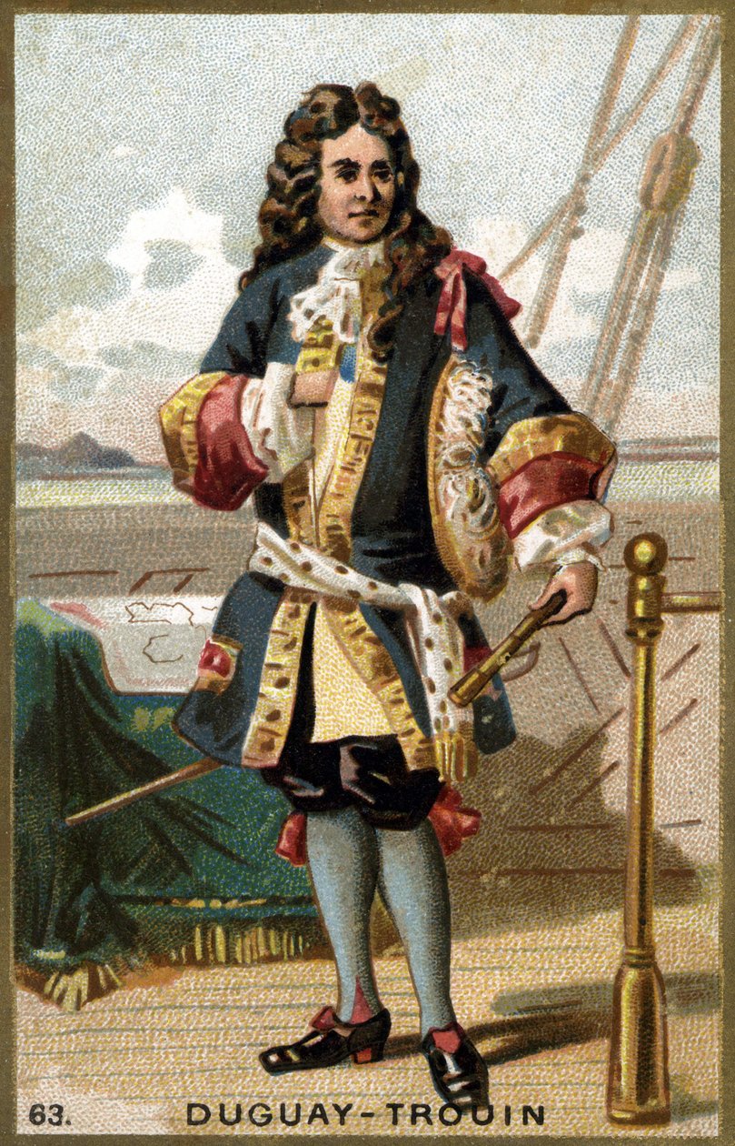 Rene Duguay Trouin（Duguay-Trouin）（Rene Trouin du Gue dit）（1673-1736）的肖像，法国水手。19世纪的彩色石版画。 作者 未知艺术家
