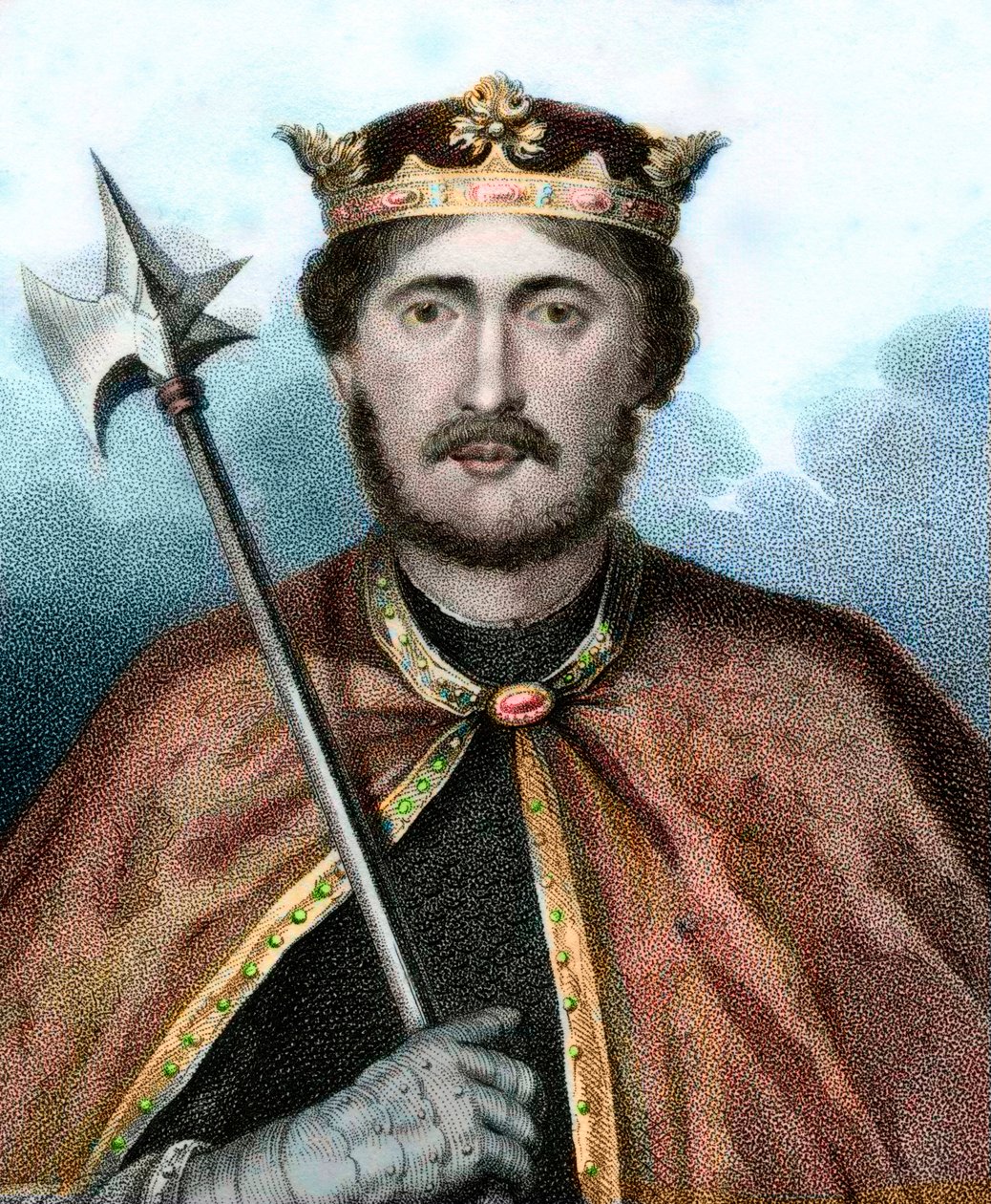 英格兰国王理查德一世（1157-1199）的肖像，也被称为狮心理查德--狮心理查德的肖像--19世纪的版画 作者 未知艺术家