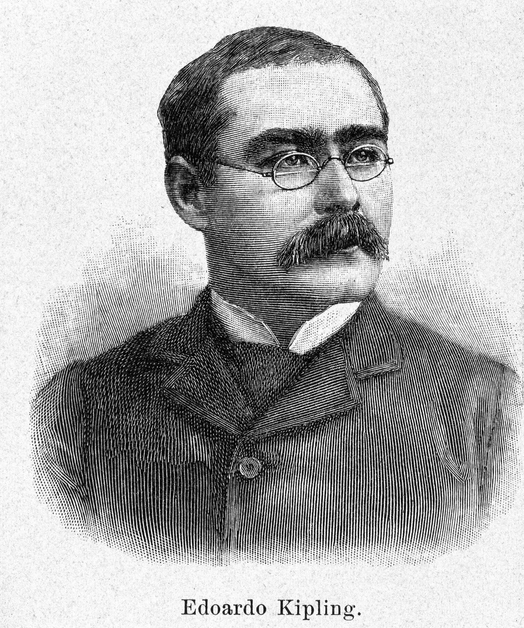 鲁德亚德-吉卜林（1865-1936）的肖像，英国小说家和诗人，19世纪的雕刻品。 作者 未知艺术家