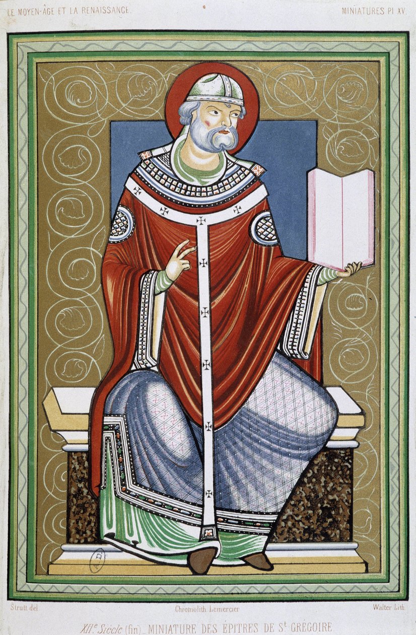 Portrait of Saint Gregory, chromo 19th from miniature of the Epistles of Saint Gregory 作者 未知艺术家