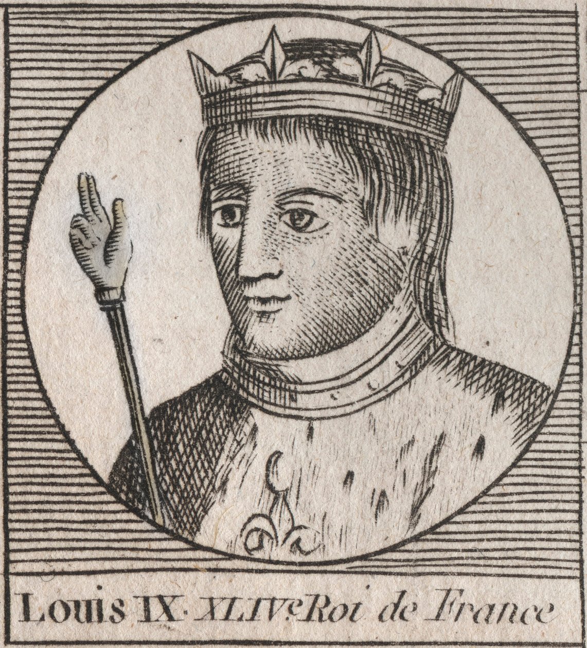 圣路易斯（Saint-Louis, Louis IX (1214-1270)）的肖像--圣路易斯九世（1214-70）法国国王--雕刻自Charles Constant Le Tellier 1821年的 "Instruction sur l