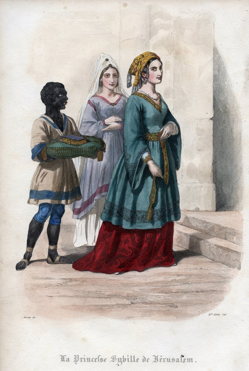 耶路撒冷的西比拉（Jerusalem Sibylle）（约1160-1190）的肖像，耶路撒冷的公主和女王。1842年莫里斯-拉夏尔在《教皇的历史》中的雕刻。私人收藏。 作者 未知艺术家