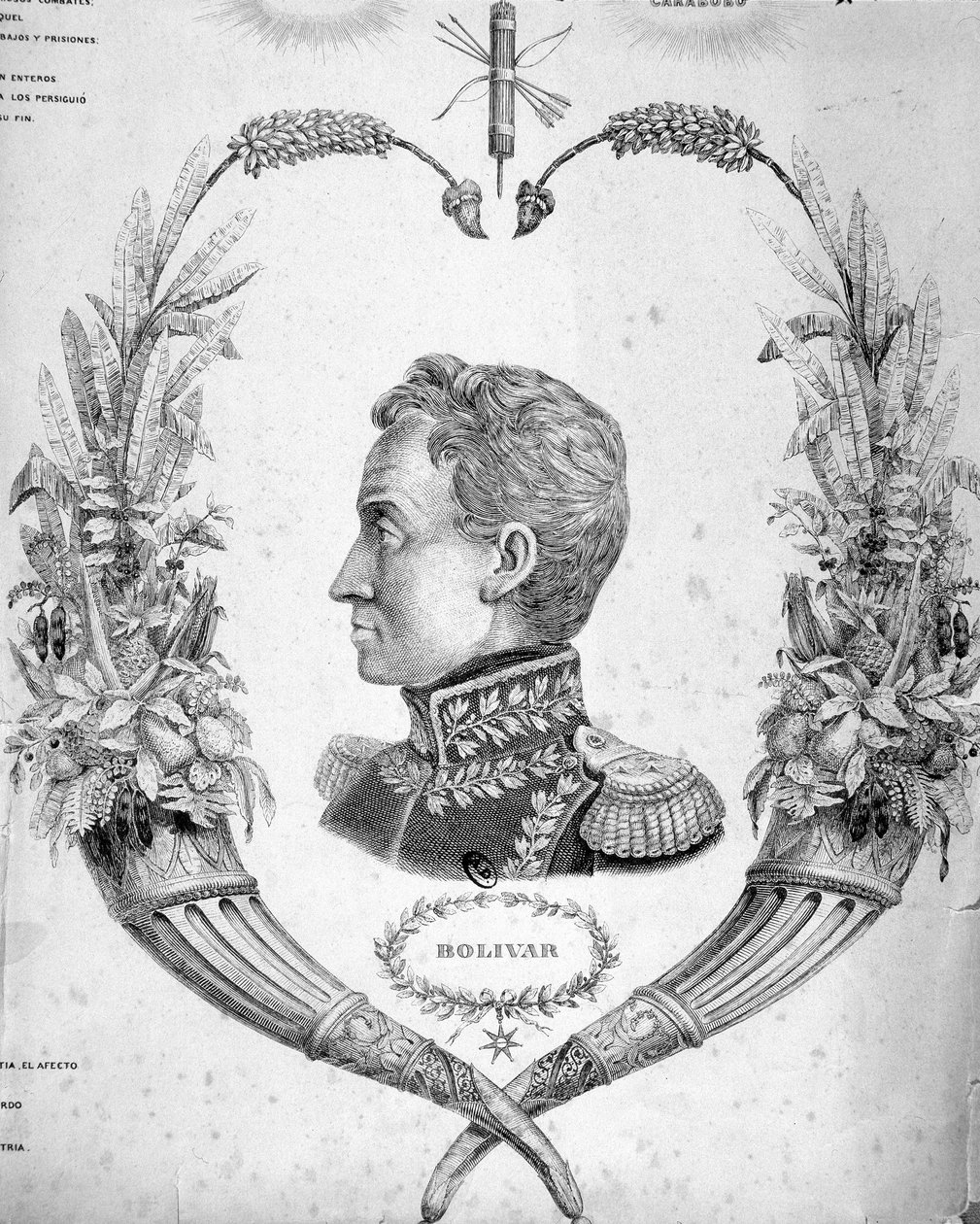 西蒙·玻利瓦尔 (Simon Bolivar) (1783-1830) 的肖像，南美将军和政治家。 作者 未知艺术家