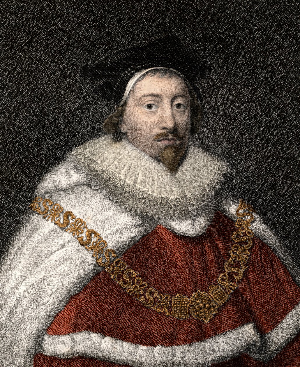 爱德华·科克爵士 (1552-1634) 的肖像，英国法学专家 - 19 世纪的彩色雕刻 作者 未知艺术家