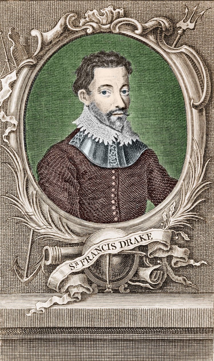 弗朗西斯-德雷克爵士（1540-1596）的画像，英国航海家。 作者 未知艺术家