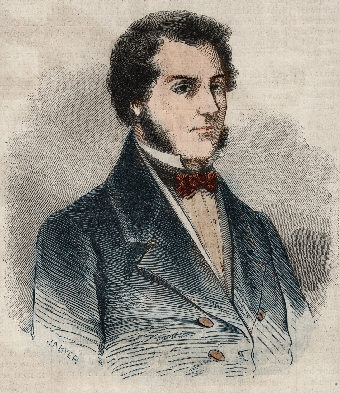 詹姆斯-布鲁克爵士的肖像，被称为沙捞越的拉贾（1803-1868）英国冒险家，沙捞越的第一位白人拉贾。1857年在 "Le Monde illustrious "上的版画。私人收藏。 作者 未知艺术家