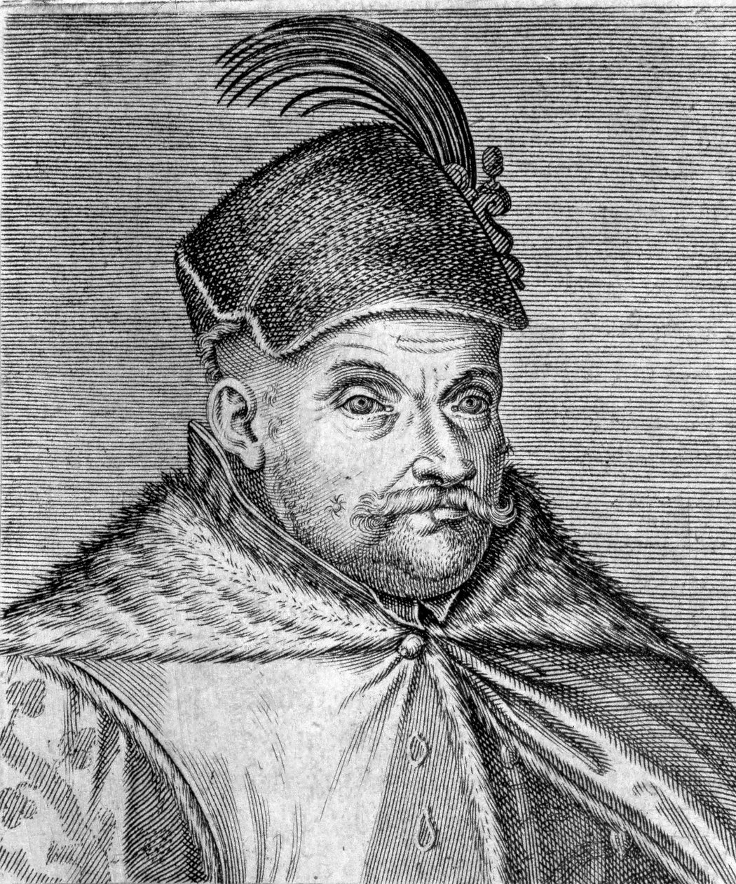 特兰西瓦尼亚王子和波兰国王斯蒂芬一世巴托里 (1533-1586) 的肖像。 16 世纪的雕刻 作者 未知艺术家