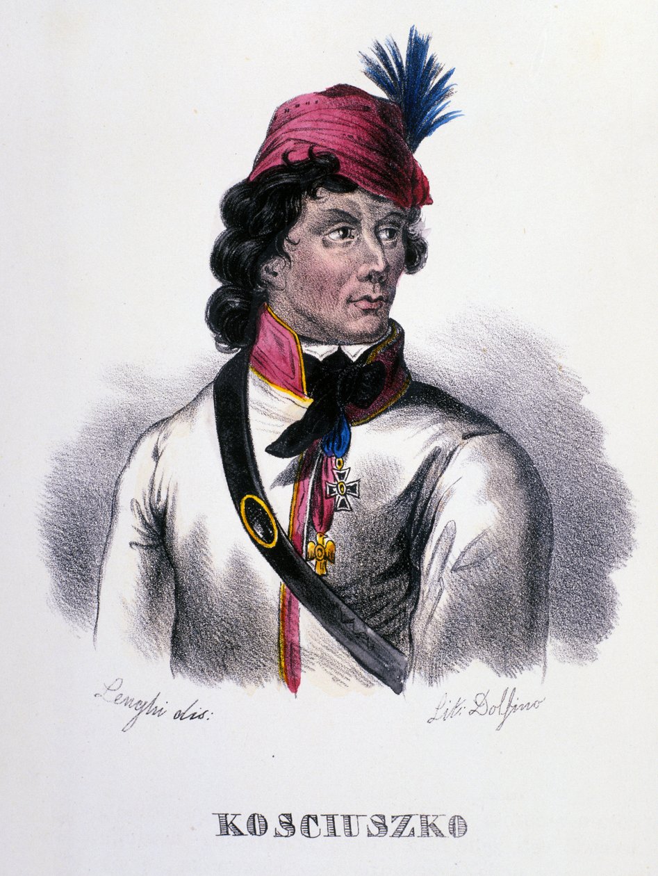 Thaddeus (Tadeusz) Kosciuszko (Kosciusko) 波兰士兵 (1746-1817) 的肖像。 19 世纪的雕刻 作者 未知艺术家