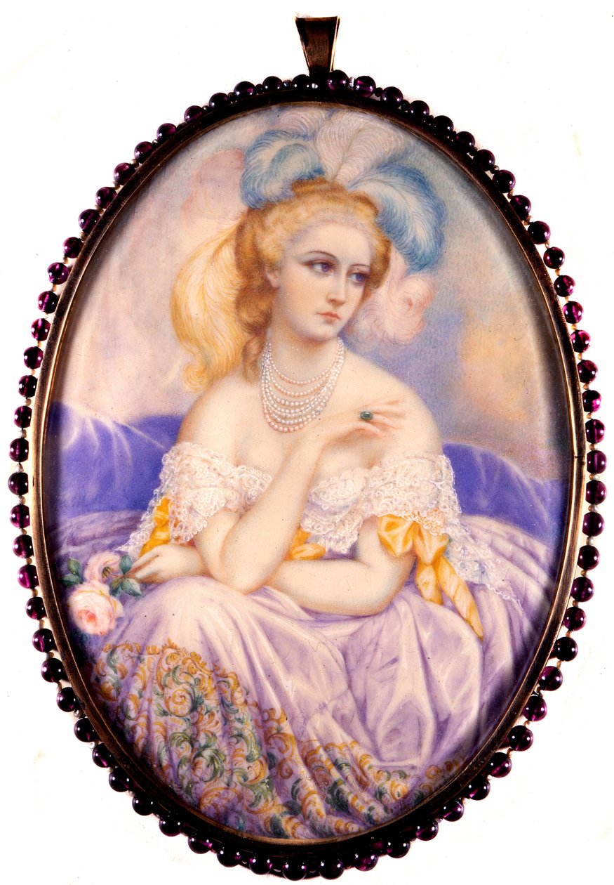Castiglione 伯爵夫人的肖像（1837-1899）（弗吉尼亚·伊丽莎白·路易莎·卡洛塔·安东尼埃塔·特蕾莎·玛丽亚·奥尔多尼）。 象牙上的缩影。 . 作者 未知艺术家