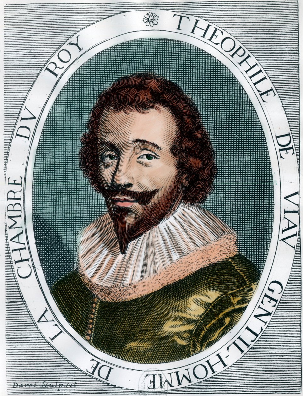 Theophile De Viau (1590 - 1626) 诗人弗朗西斯的肖像。 17 世纪的雕刻。 私人收藏。 作者 未知艺术家