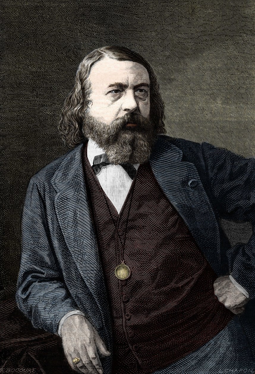 法国作家西奥菲勒-戈蒂埃（1811-1872）的画像。 作者 未知艺术家