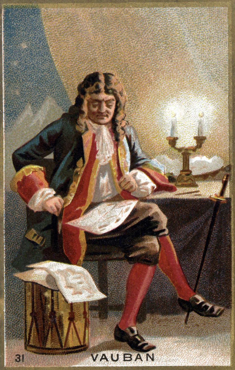 沃邦（1633 - 1707）的肖像。(Sébastien Le Prestre de Vauban) 法国侯爵和军事工程师。19世纪的彩色石版画。 作者 未知艺术家