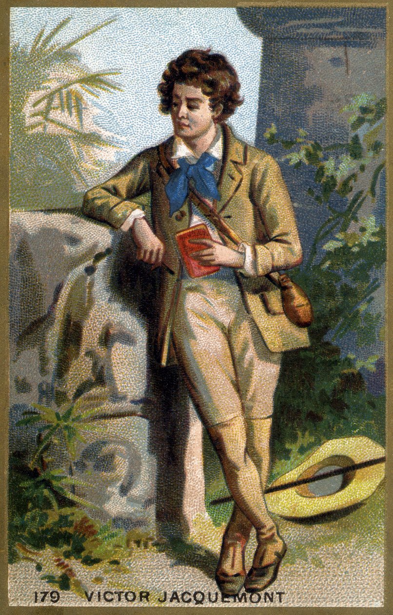 维克托-雅克蒙（1801 - 1832）的肖像，法国植物学家和旅行家。19世纪的彩色石版画。 作者 未知艺术家