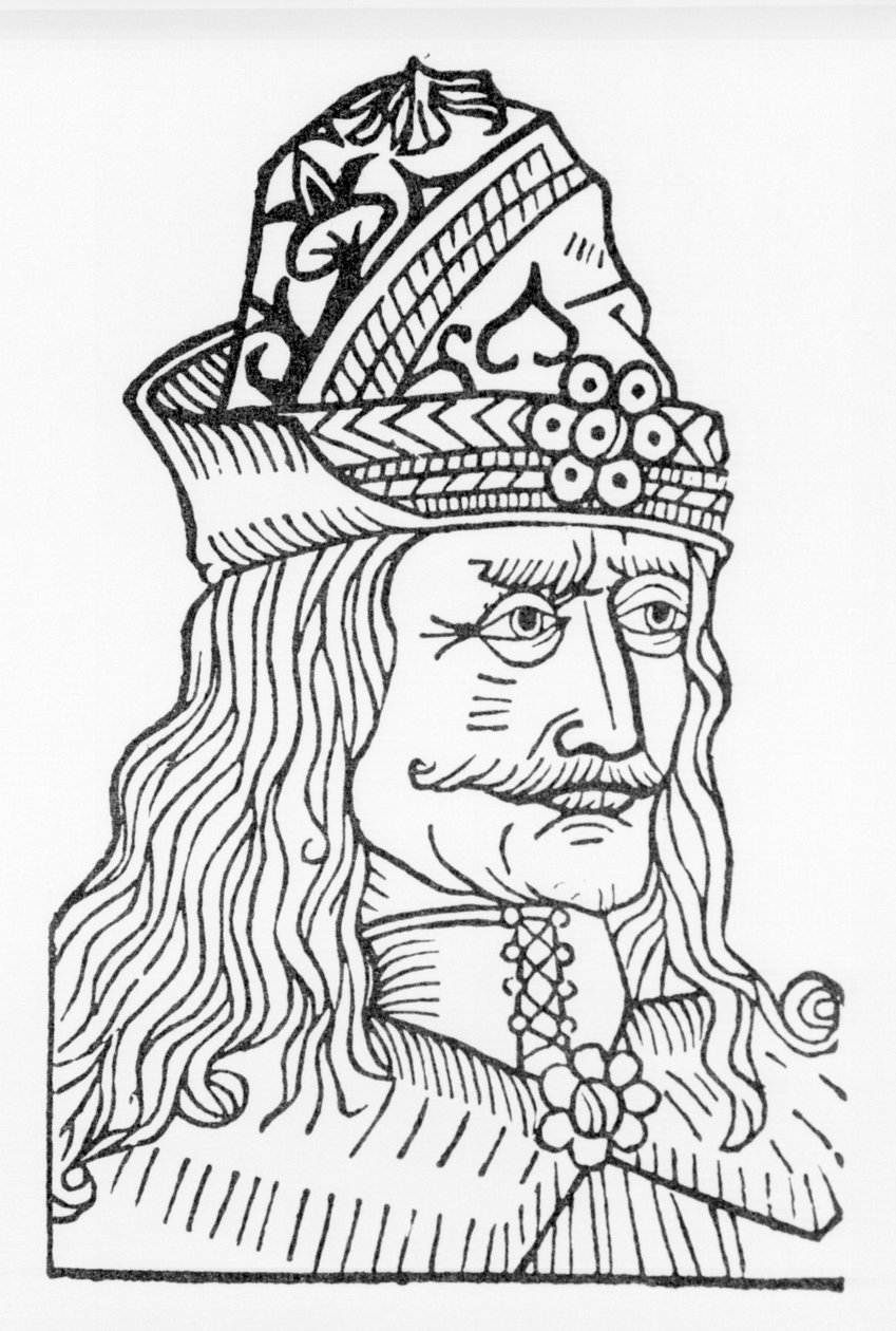 弗拉德·特佩斯三世的肖像，即穿刺者或德古拉 (1431-1476)，一位王子启发了布拉姆·斯托克 (Bram Stoker) 的人物形象，这部小说写于 1897 年。 作者 未知艺术家