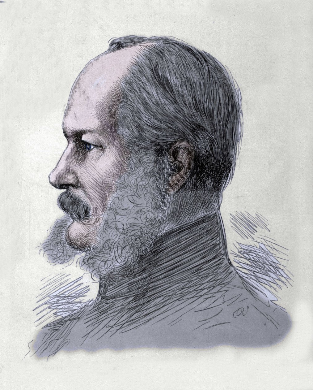 普鲁士国王和德意志皇帝威廉一世 (1797-1888) 的肖像。 雕刻自 19 世纪末。 作者 未知艺术家