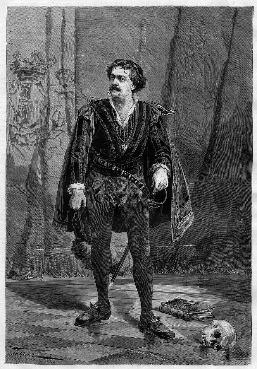 演员Ernesto Rossi的肖像，他于1875年在巴黎Ventadour剧院扮演威廉-莎士比亚的哈姆雷特。 作者 未知艺术家