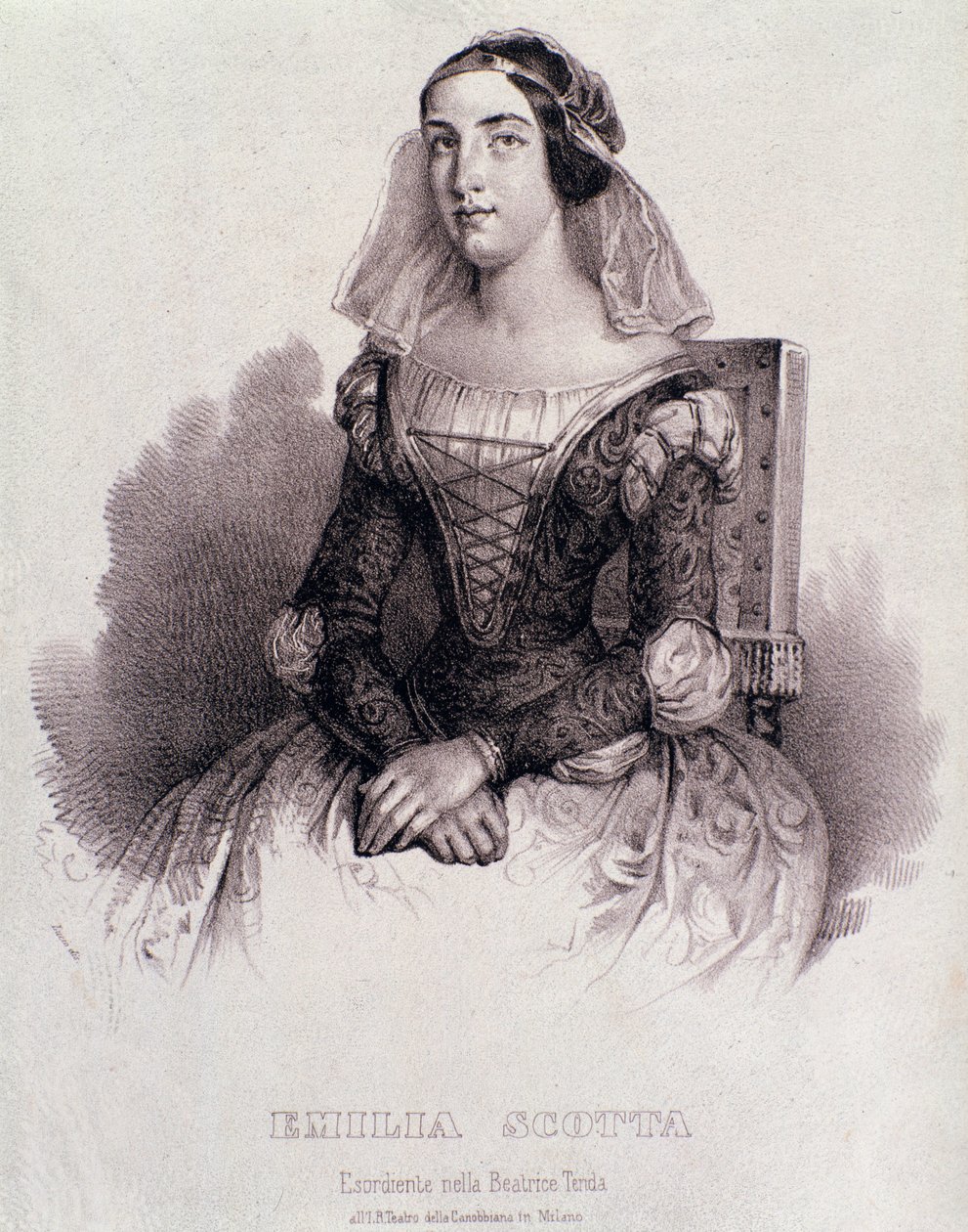 歌剧《Beatrice de Tende》中歌手Emilia Scotta的画像 作者 未知艺术家