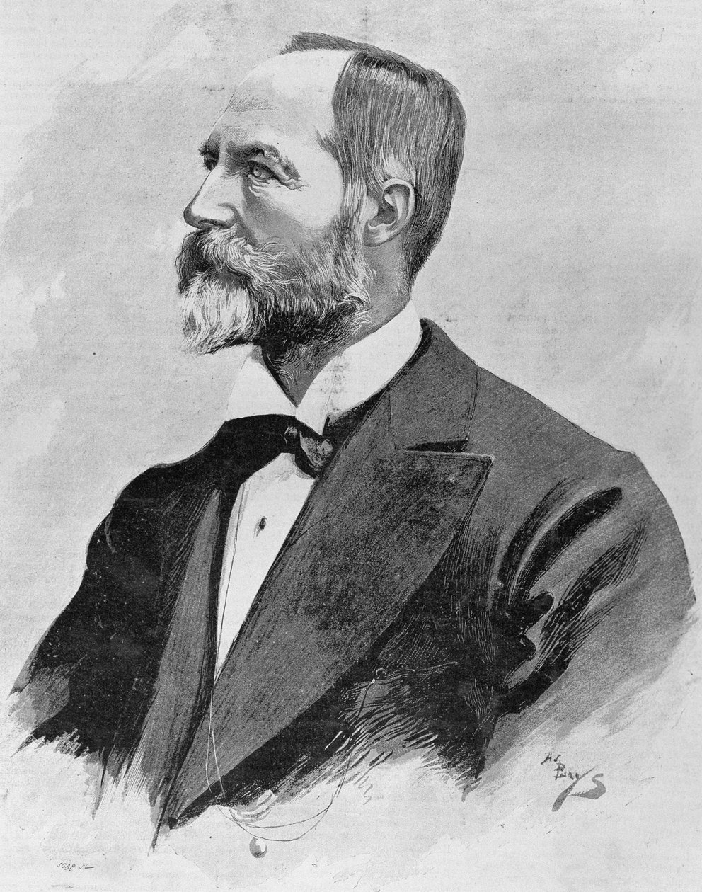 巴黎伯爵（1838-1894）（路易-菲利普-奥尔良）的画像。19世纪末的雕版画，载于H.马丁的 "法国历史"。 作者 未知艺术家