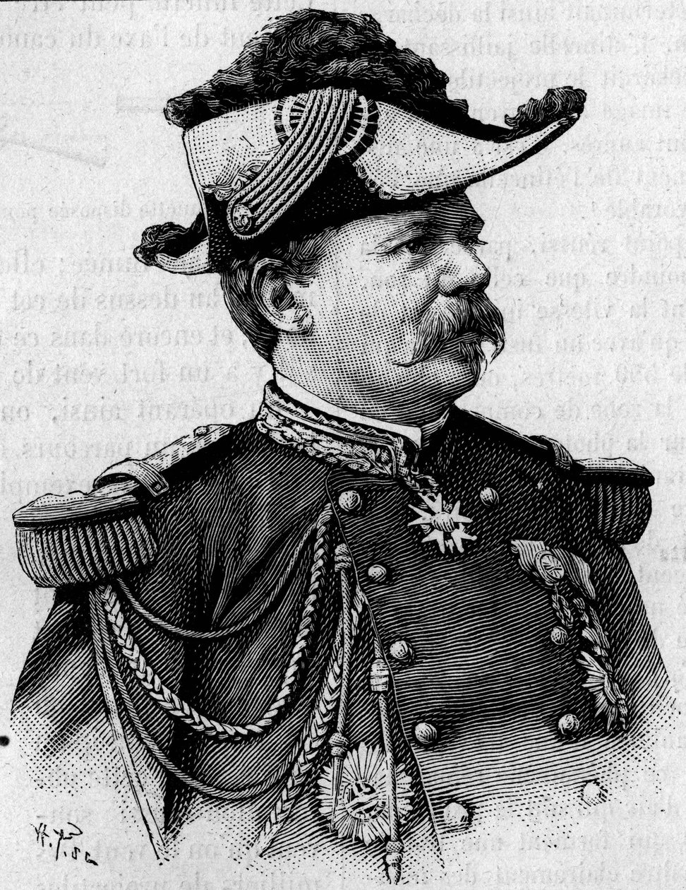 法国将军弗朗索瓦-佩里耶（1833-1888）的画像。3月3日的《自然：科学与艺术和工业应用杂志》中的版画。 作者 未知艺术家