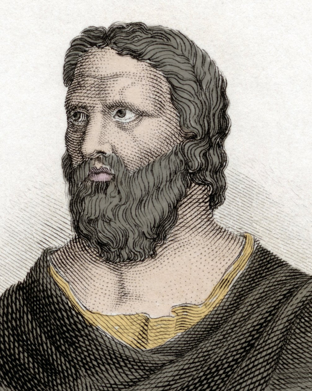 希腊哲学家Heraclite of Ephese（公元前576-480年）（以弗所的Heraclitus）的肖像。19世纪的雕版画。 作者 未知艺术家