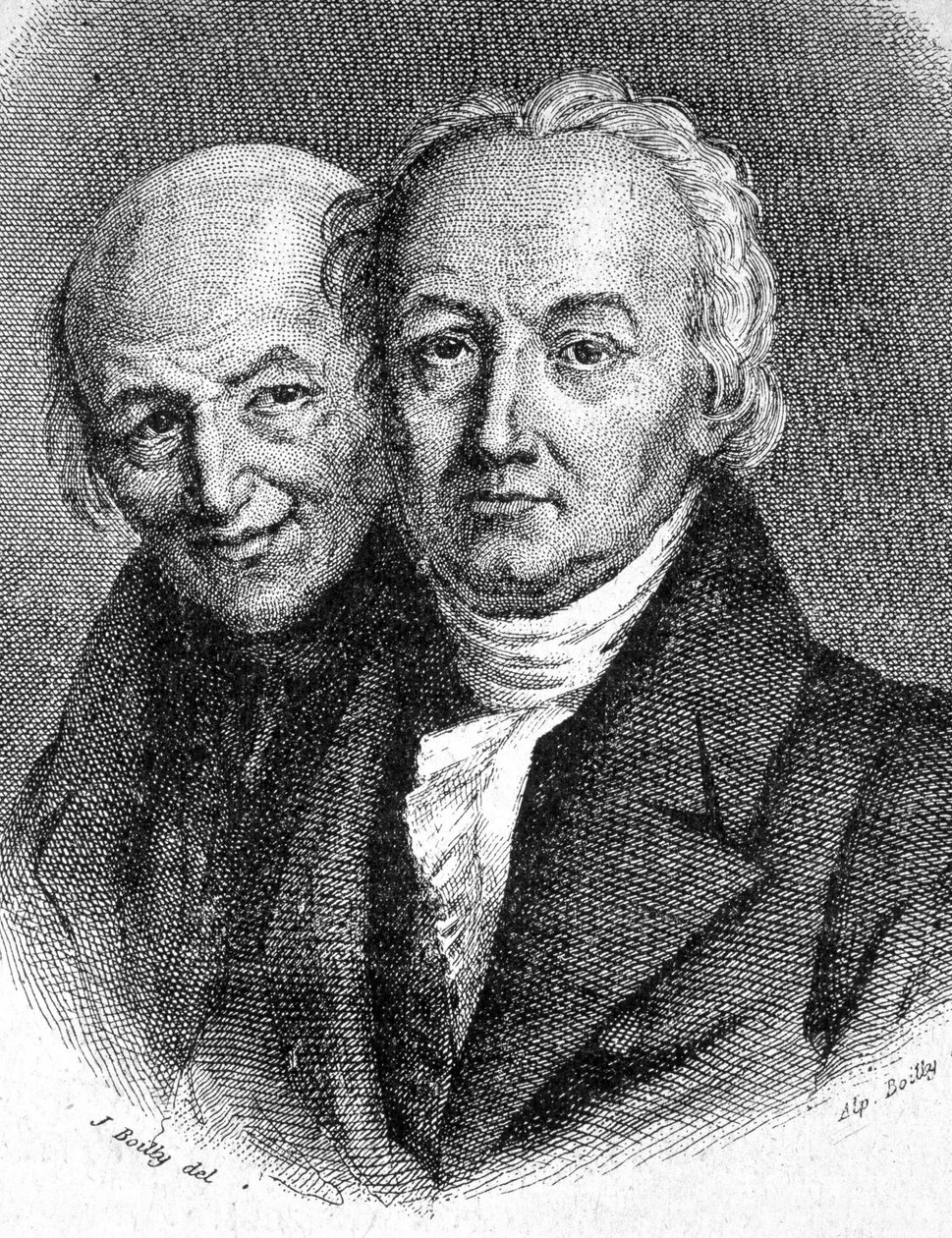 豪伊兄弟的画像。Abbe Rene Just Hauy (1743 - 1822)，法国矿物学家，和Valentin Hauy (1745 - 1822)，法国教育家--在 "Les Contemporains"，N.d. 19世纪末。 作者 未知艺术家
