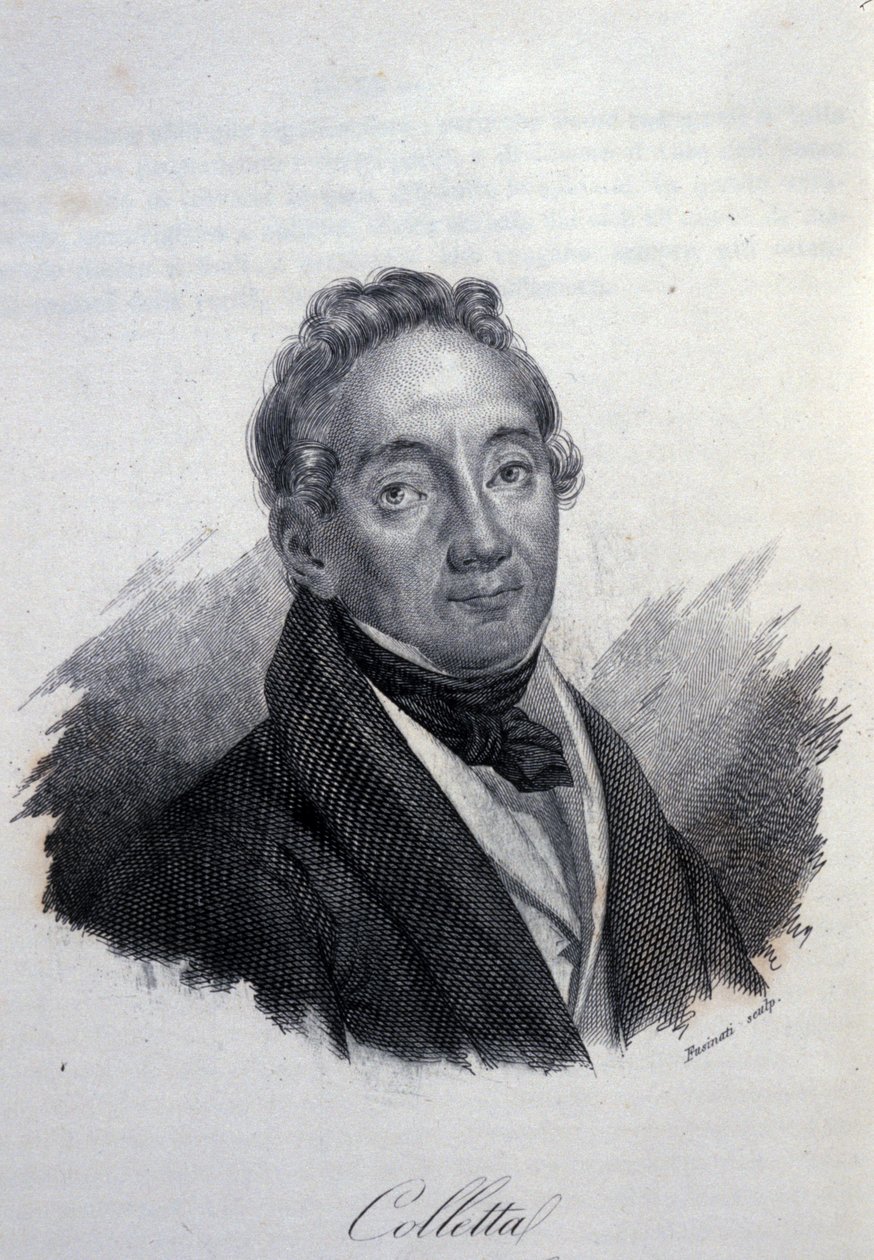 意大利爱国者和历史学家 Pietro Colletta (1775-1831) 的肖像 19 世纪的雕刻 作者 未知艺术家