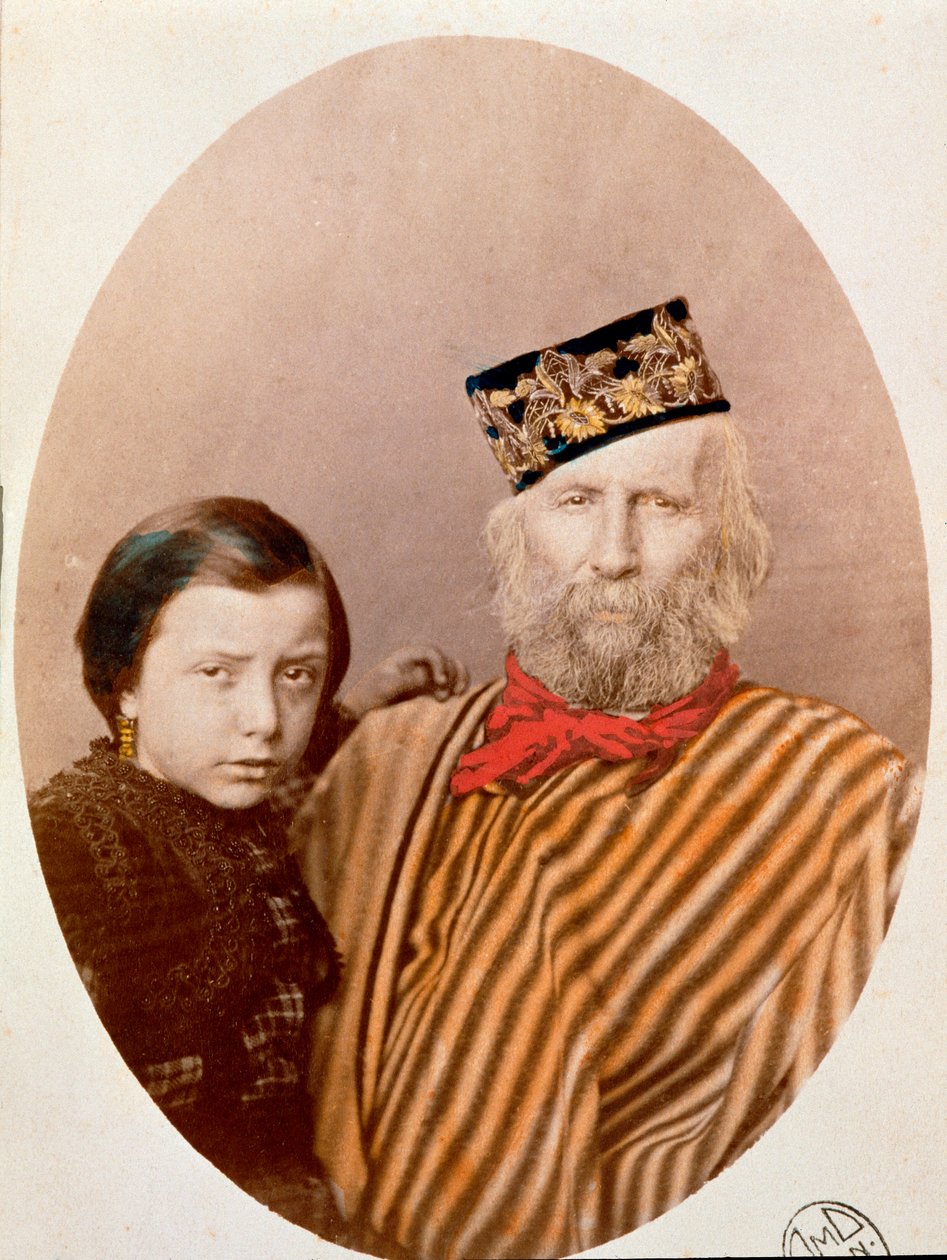 意大利爱国者和 Risorgimento Giuseppe Garibaldi（1807-1882）的英雄与他的女儿 Clelia（1867-1959），他的第三任妻子 Francesca Armosino 的女儿的肖像 作者 未知艺术家