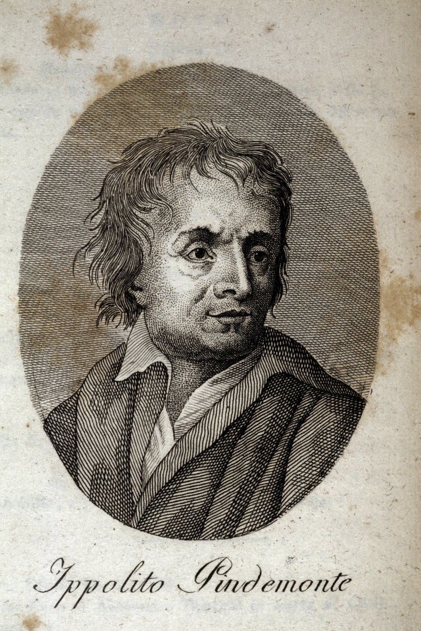 意大利诗人伊波利托·平德蒙特 (1753-1828) 的肖像，诗人和意大利剧作家乌戈·福斯科洛 (Ugo Foscolo) 的朋友 (1778-1827) 19 世纪雕刻 作者 未知艺术家