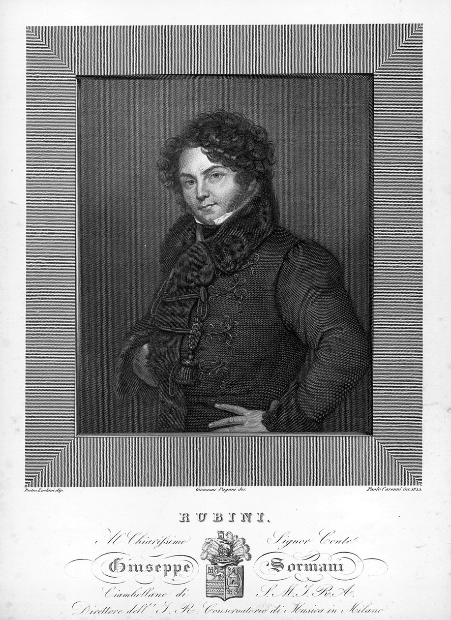 意大利男高音乔瓦尼·巴蒂斯塔·鲁比尼 (1794-1854) 的肖像 19 世纪的雕刻 作者 未知艺术家
