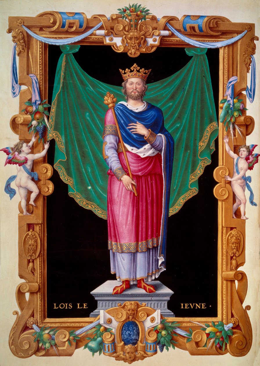 年轻的法国国王路易七世 (1120-1180) 的肖像。 Jean du Tillet 的“Recueil des rois de france”中的缩影 作者 未知艺术家