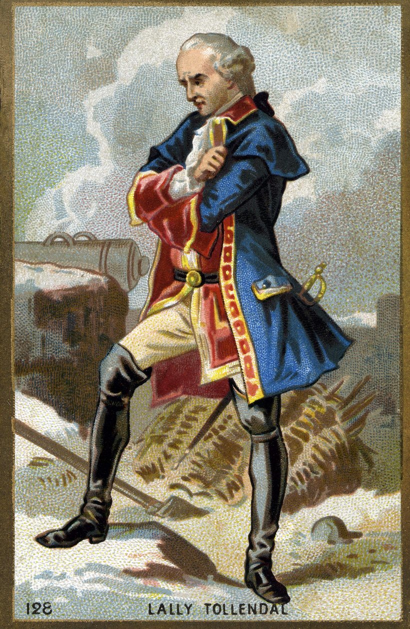 托马斯-阿瑟侯爵，托伦达尔男爵，拉里伯爵（1702 - 1766）的肖像，爱尔兰裔法国将军。19世纪末的彩色石版画。 作者 未知艺术家