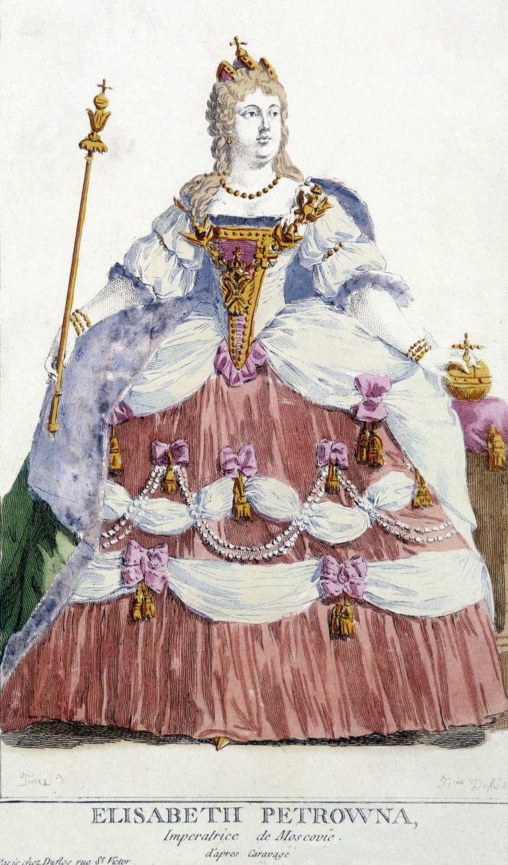 莫斯科印地安人伊丽莎白-彼得罗娜（彼得大帝的女儿，1709-1761）的肖像。19世纪的插图。 作者 未知艺术家