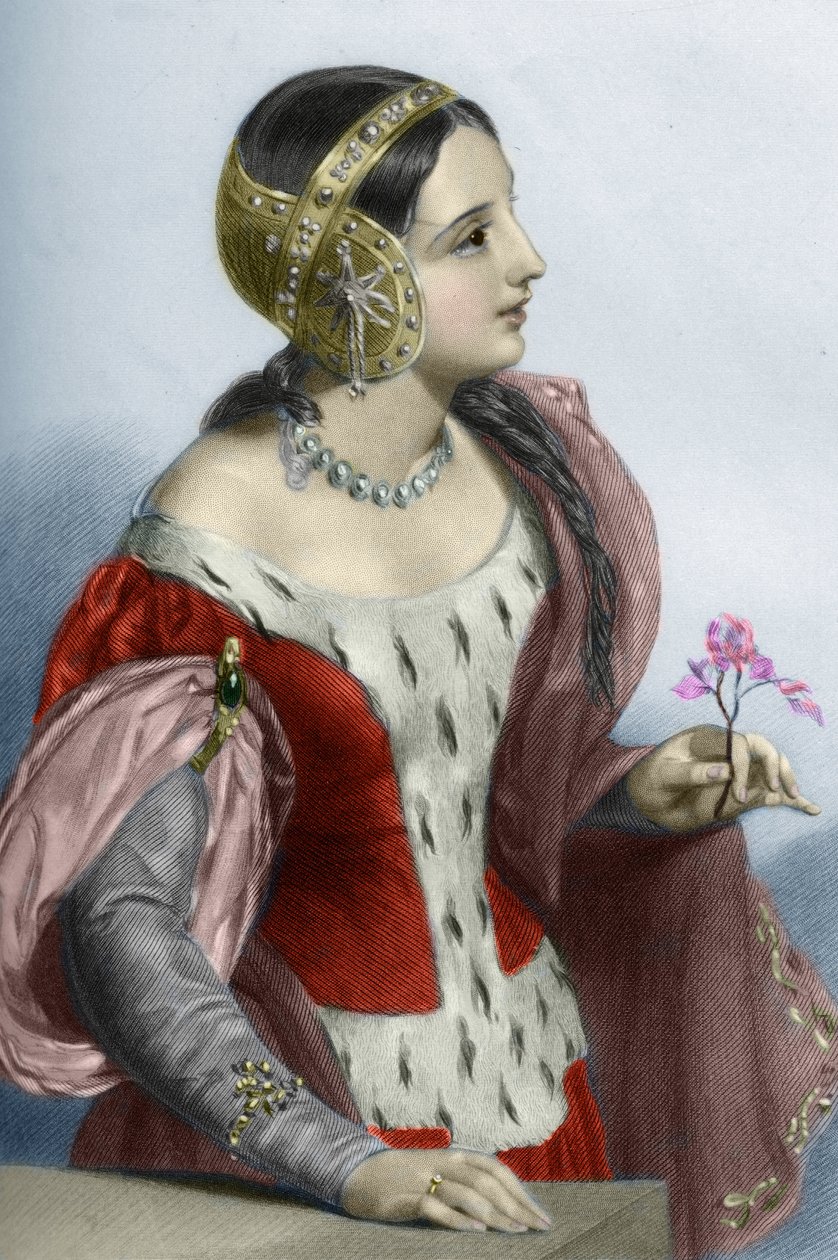 英格兰王后法国伊莎贝尔（Isabelle of France）（1295-1358 年）的肖像，爱德华一世国王的王后妃。）19 世纪（雕刻） 作者 未知艺术家
